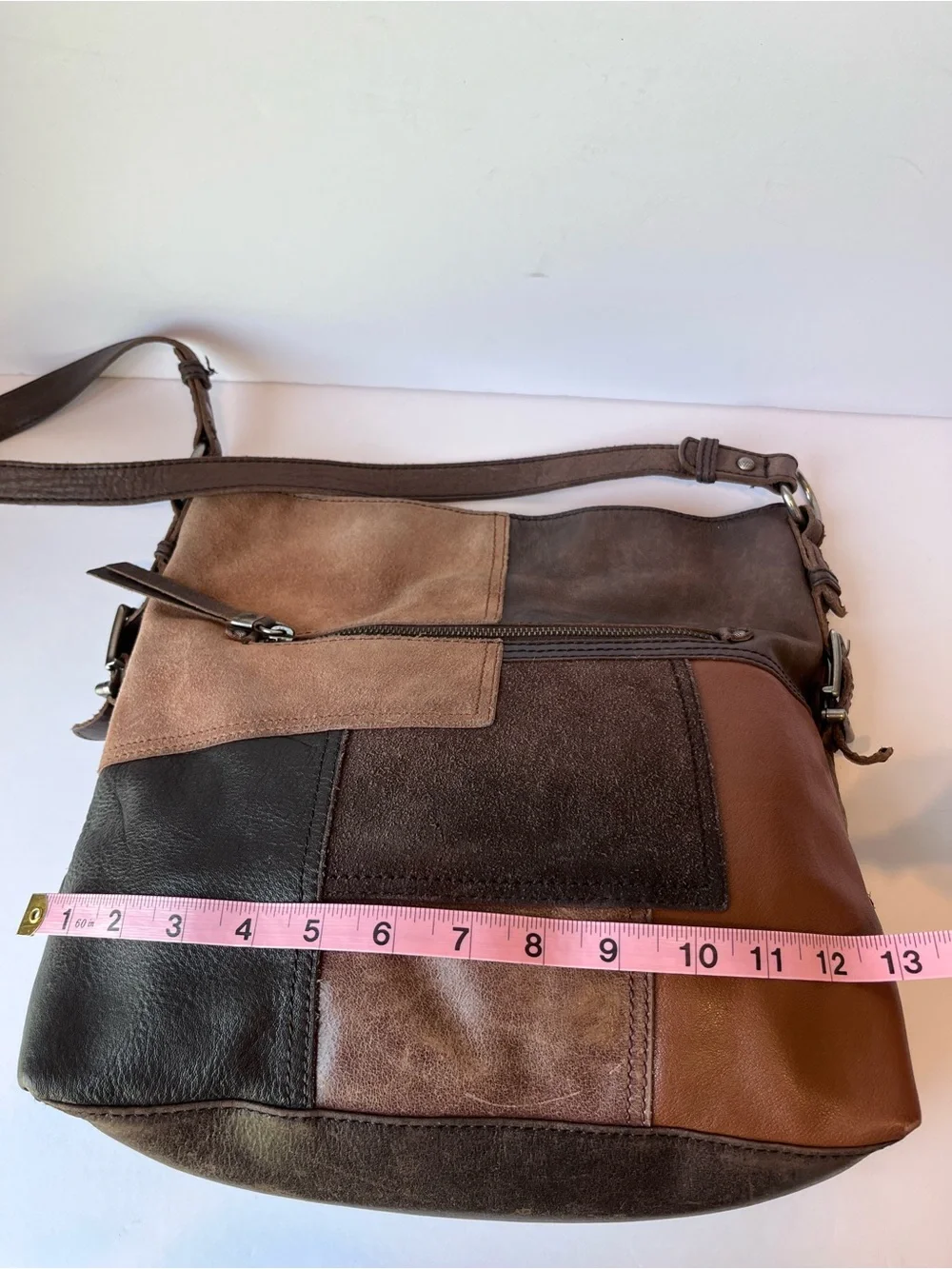 The Sak Patchwork Brown Leather Shoulder Bag